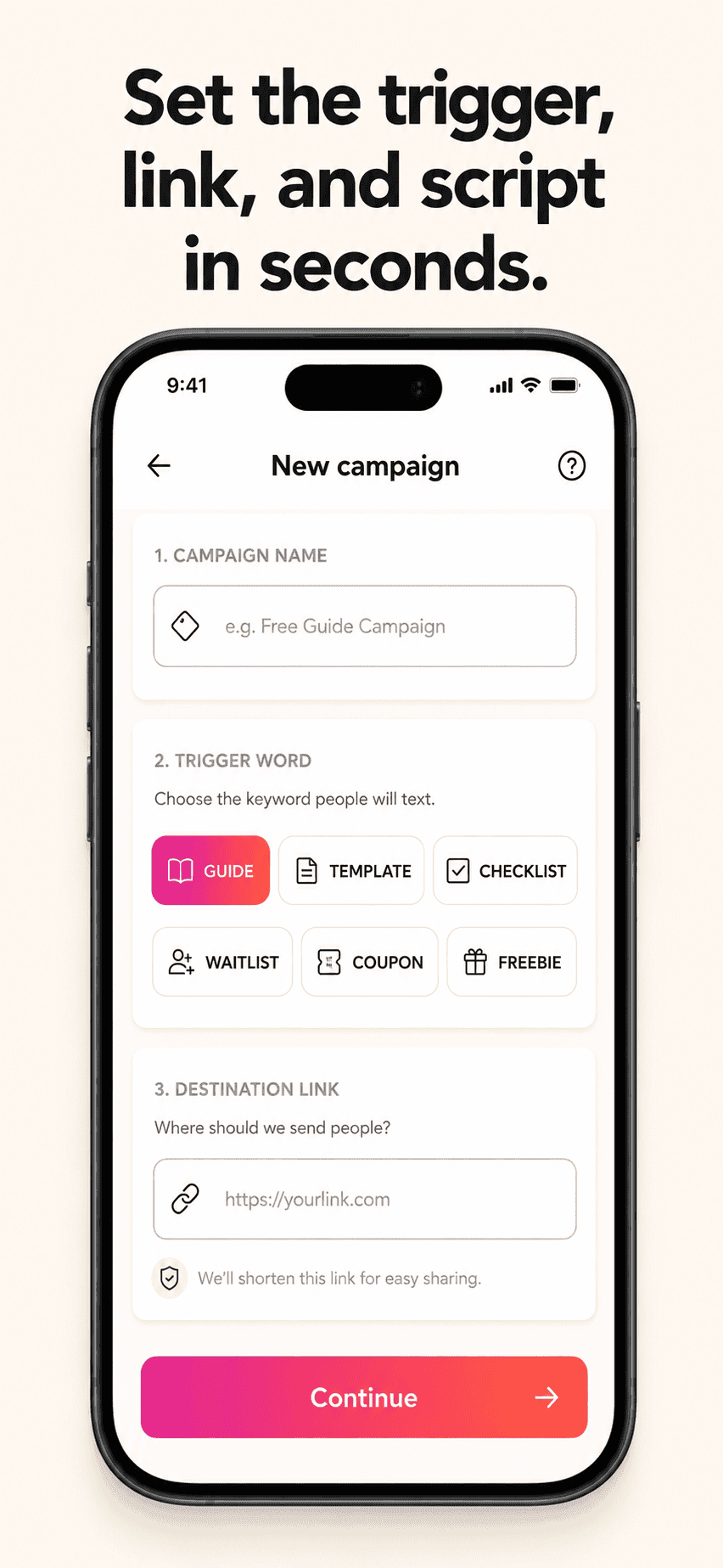 GramTrigger New campaign setup